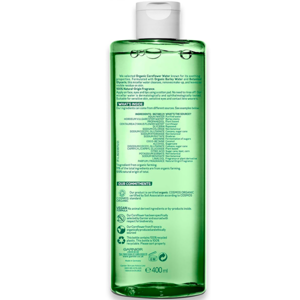 Agua Micelar con Agua de Flor de Aciano y Cebada Ecológicas - Garnier bio - 400 ml - Imagen 3